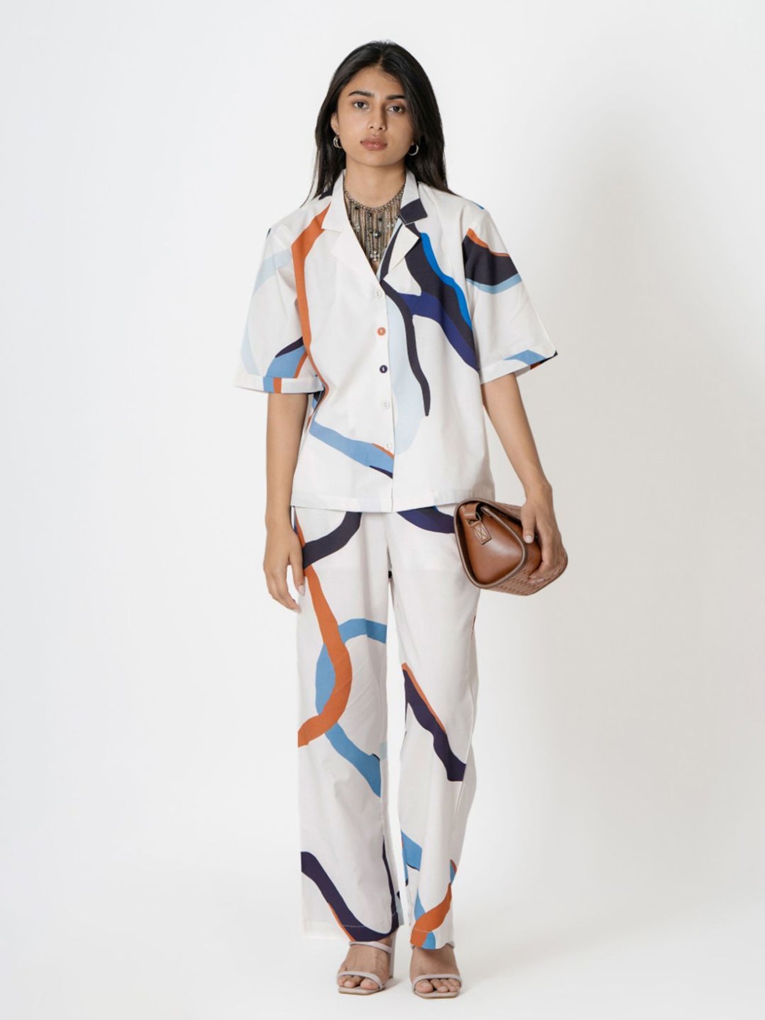 Kameez by Pooja White Capsule 24 Abstract Digital Print Modal Cotton  Shirt and Pant Co-ord Set
