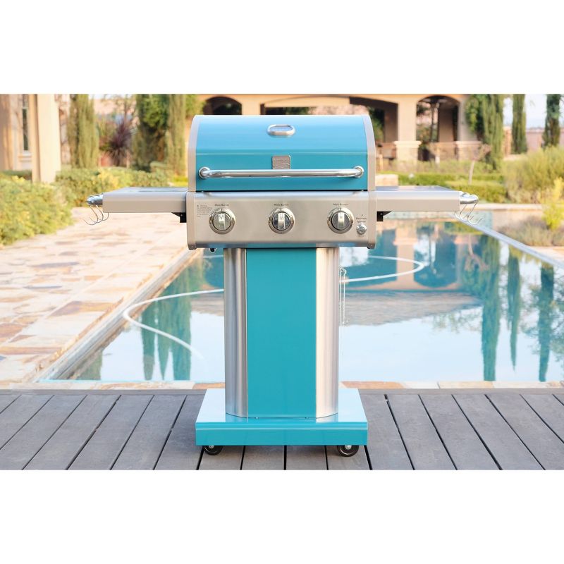 Kenmore 3-Burner Outdoor Patio Gas BBQ Propane Grill PG-4030400LD-TL Teal