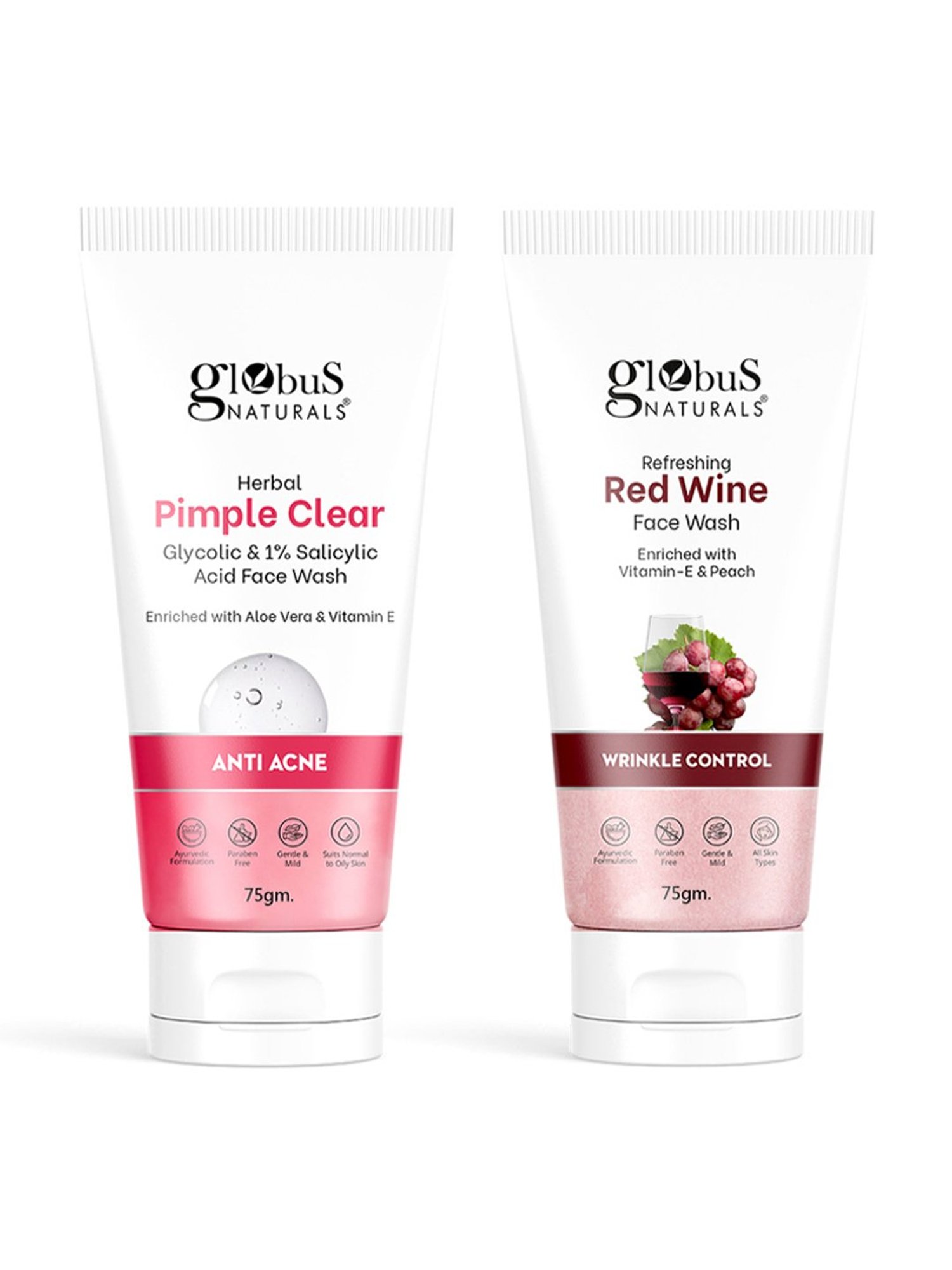 Globus Naturals Herbal Pimple Clear & Refreshing Red Wine Face Wash Combo