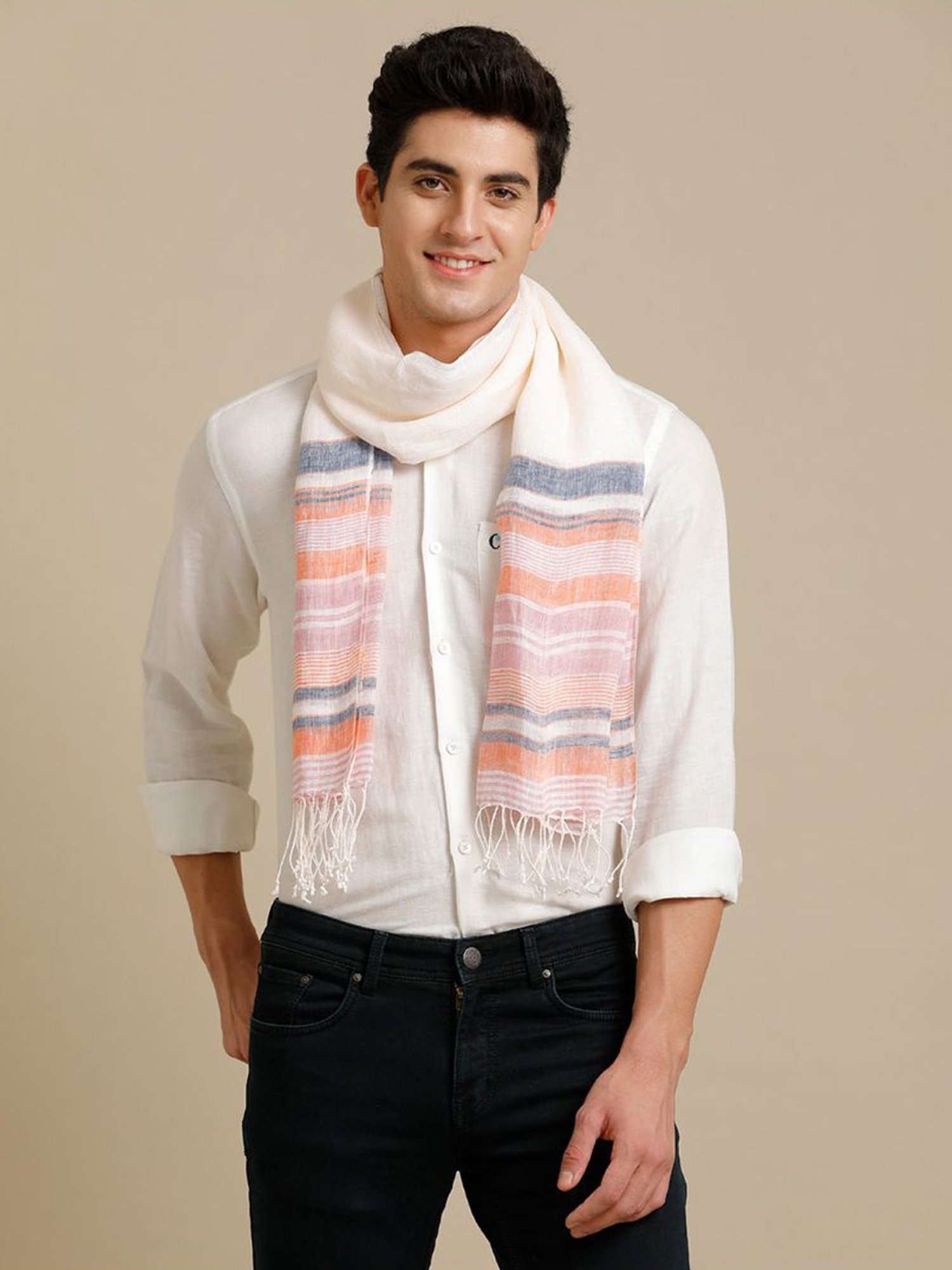 Linen Club Multicolor Striped Pure Linen Stole