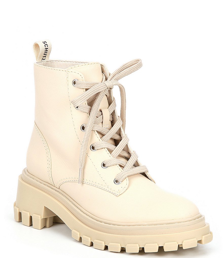 Schutz Orly Leather Lace-Up Combat Lug Sole Booties