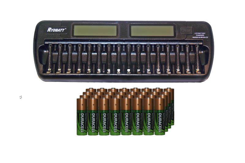 16 Bay AA / AAA LCD Battery Charger + 32 AA 2450 mAh Duracell NiMH Batteries