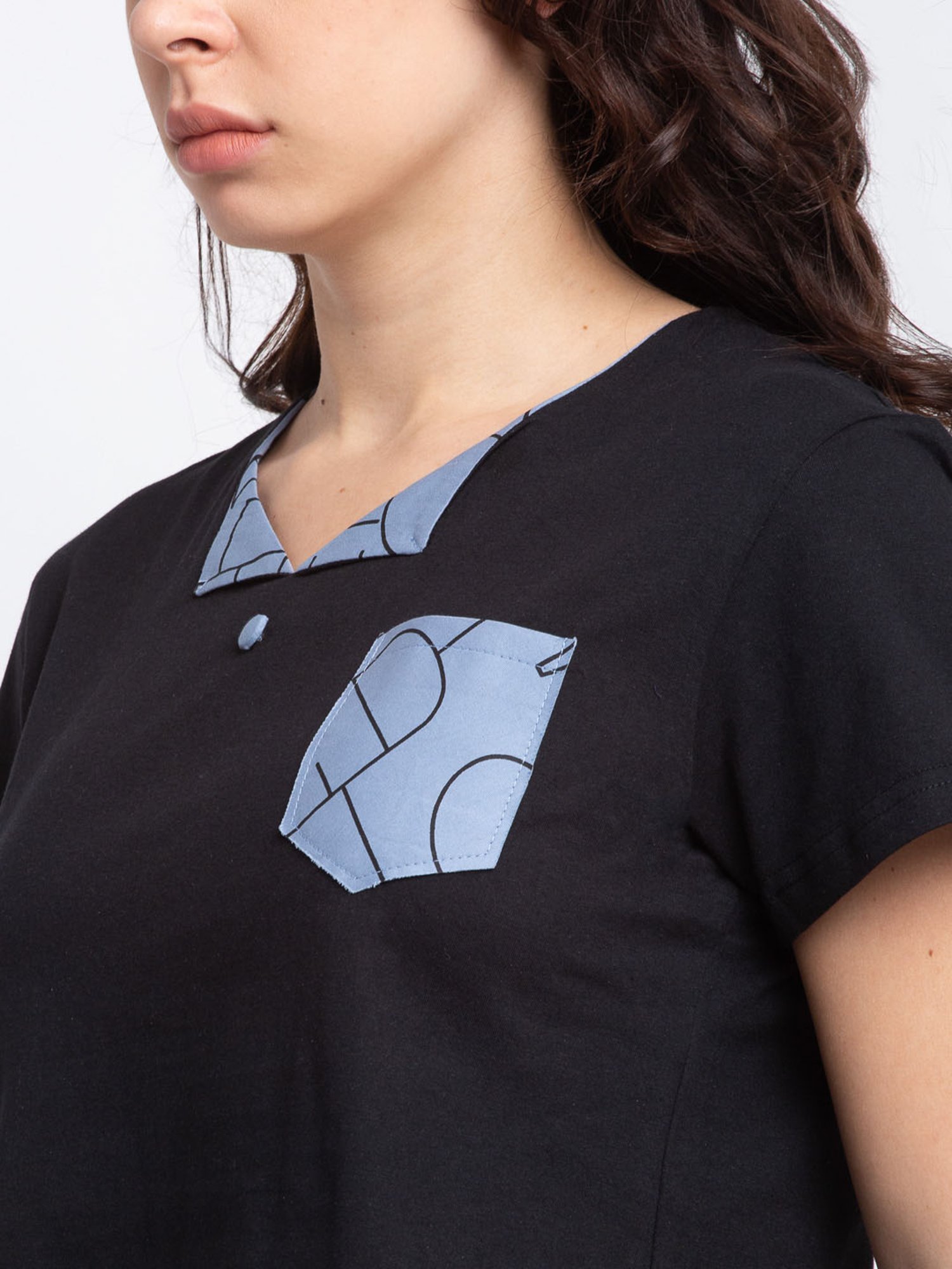 Boston Club Black & Blue Printed Crop Top With Shorts