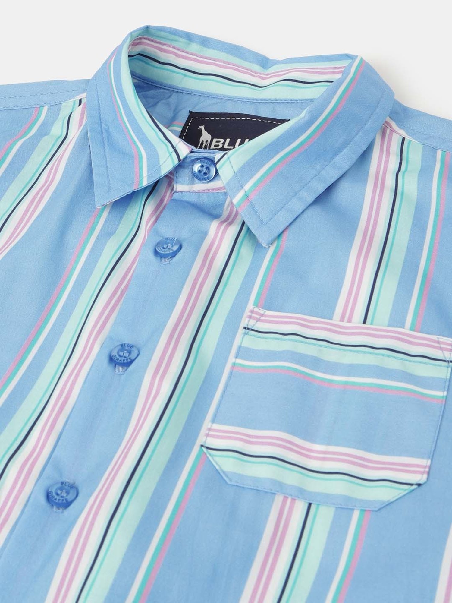 Blue Giraffe Kids Blue & Pink Cotton Striped Shirt