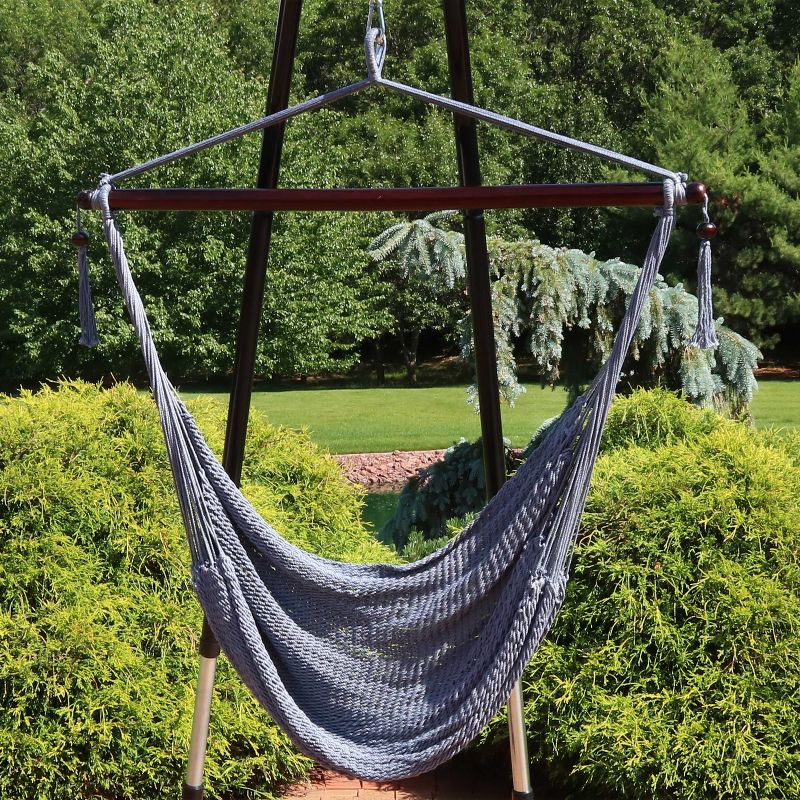 Sunnydaze Modern Boho Style Soft Spun Polyester Rope Hanging Caribbean XL Hammock Chair Swing - Gray