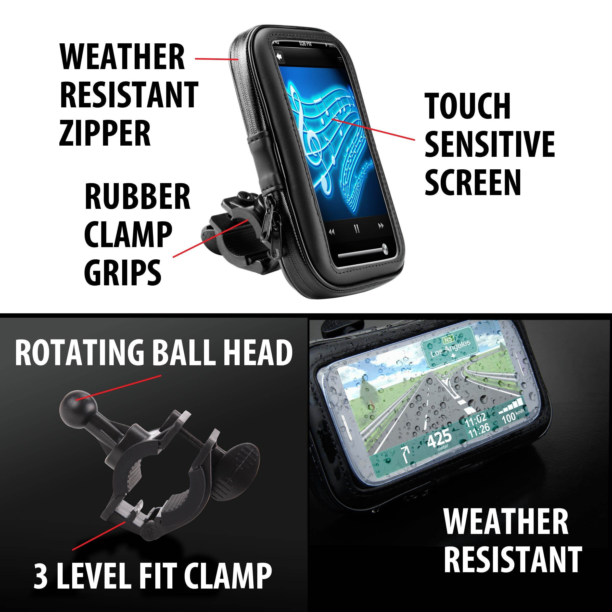 Weatherproof Bicycle Handlebar Display Mount for 4.3-inch &  3.5-inch Garmin Nuvi 30 / 255W / 1350LMT / 1390LMT and More GPS Navigation Systems - by USA Gear *Includes Microfiber Cleaning Cloths*
