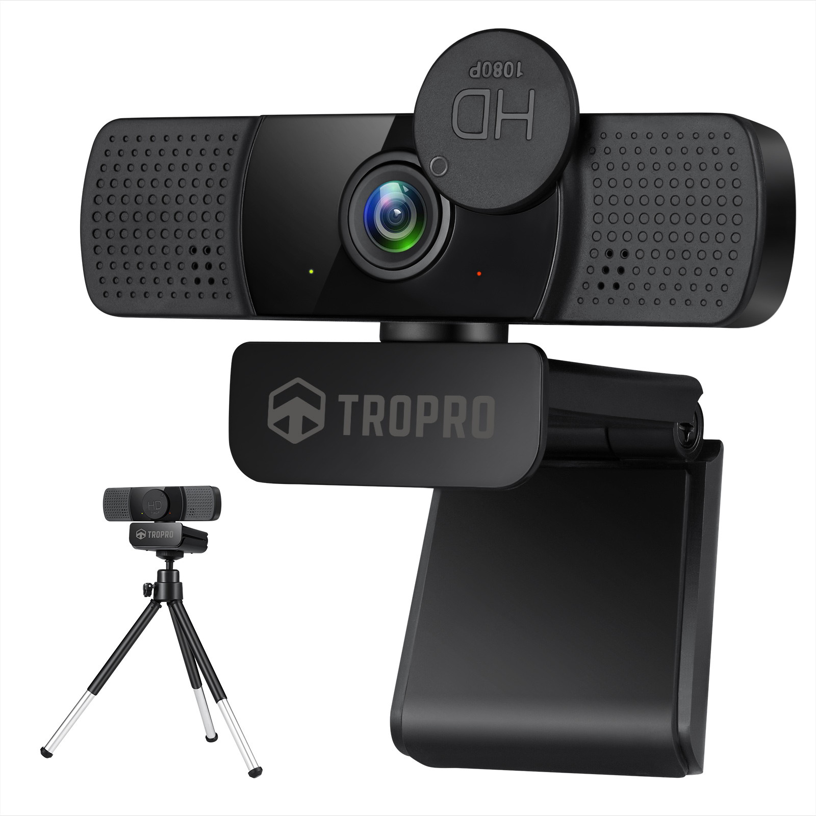 TROPRO Tw8 Webcam with Microphone, 1080P Full HD Computer Camera for PC with Cover, Expandable Tripod, USB Web Camera with Cover for Video Calls, Streaming, Skype, Zoom, Teleconference