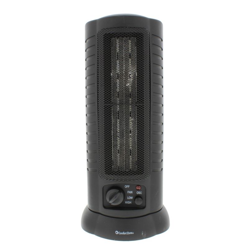 Comfort Zone Ceramic Oscillating Mini-Tower Heater Black