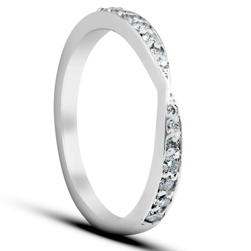 Pompeii3 .25 Ct Diamond Wedding Ring Stackable V Shape Tapered Band 14k White Gold