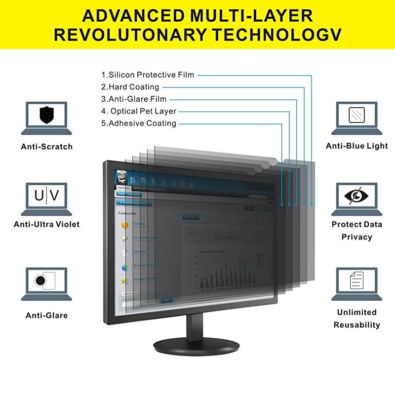 25 Inch Computer Privacy Filter for 25quot Widescreen Monitor169 Aspect Ratio Screen Protector Film for Data Confidentiality AntiSpy AntiBlue Light AntiGlare FussFree Installation