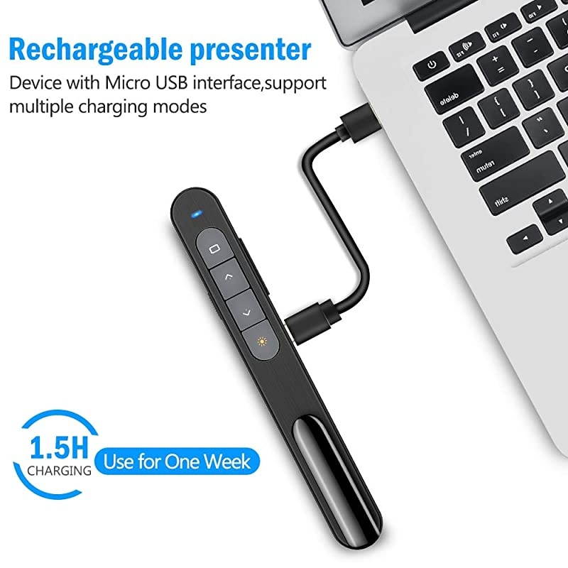 for Bluetooth Presentation Remote Powerpint Clicker USB Rechargeable RF 24 GHz Dual Modes Wireless Presenter Presentation Pointer Slide Advancer for MacKeynotePCPPT