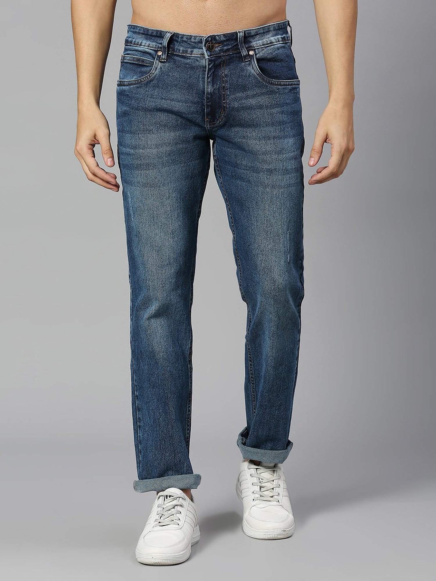 Thomas Scott Blue Regular Fit Heavily Washed Distressed Jeans