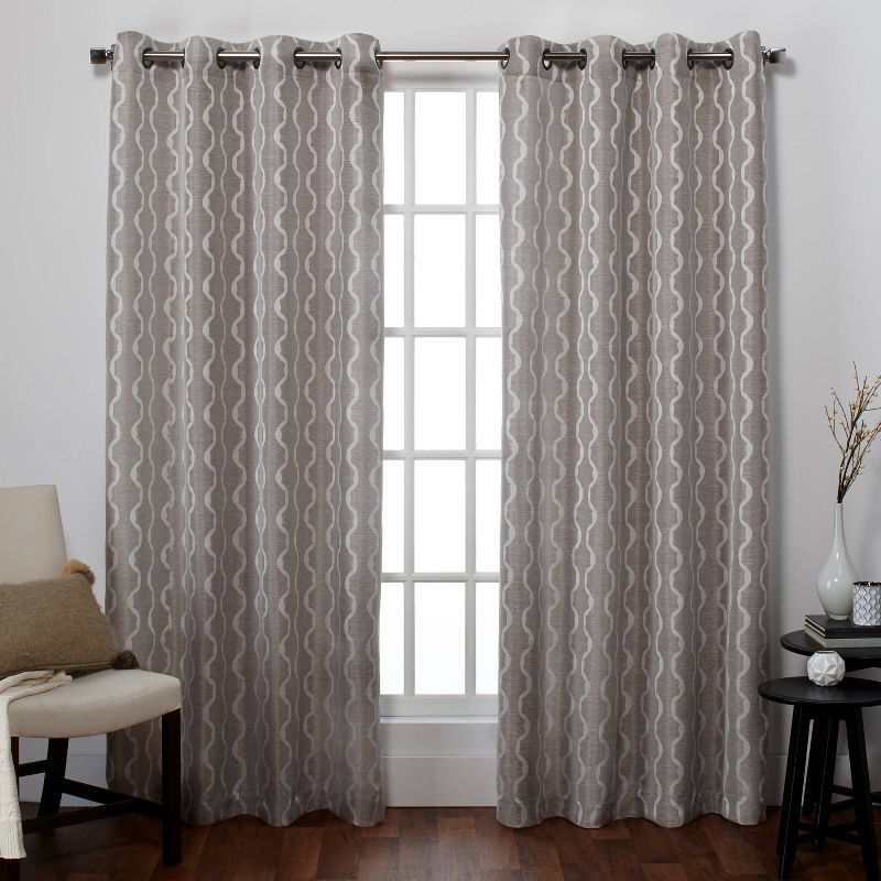 108"x54" Baroque Textured Linen Jacquard Room Darkening Window Curtain Panel Light Gray - Exclusive Home