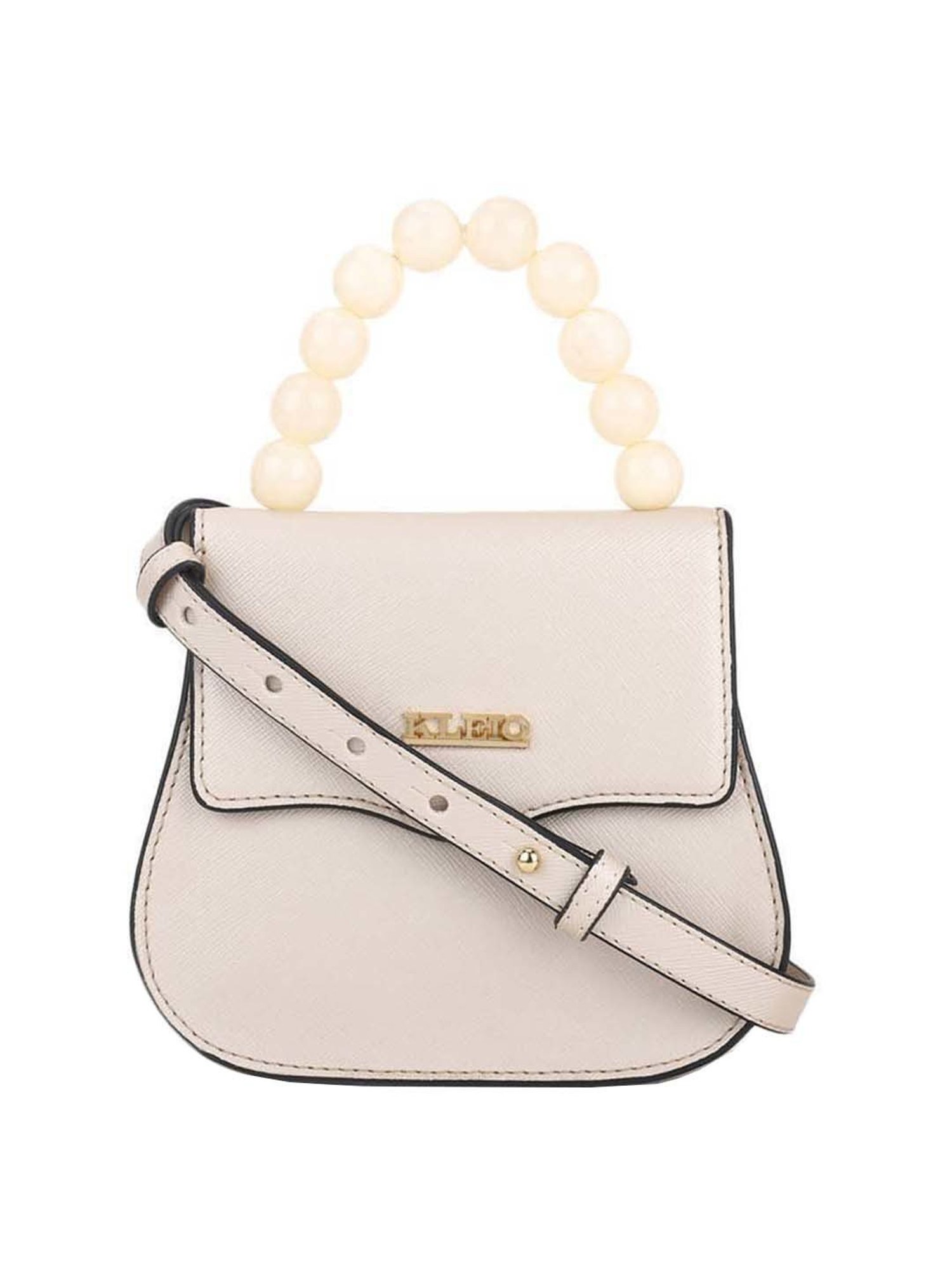 KLEIO Beige Solid Small Satchel Handbag