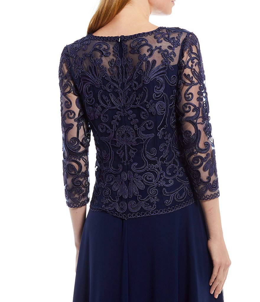 Soulmates V-Neck 3/4 Sleeve Lace Bodice A-Line Gown