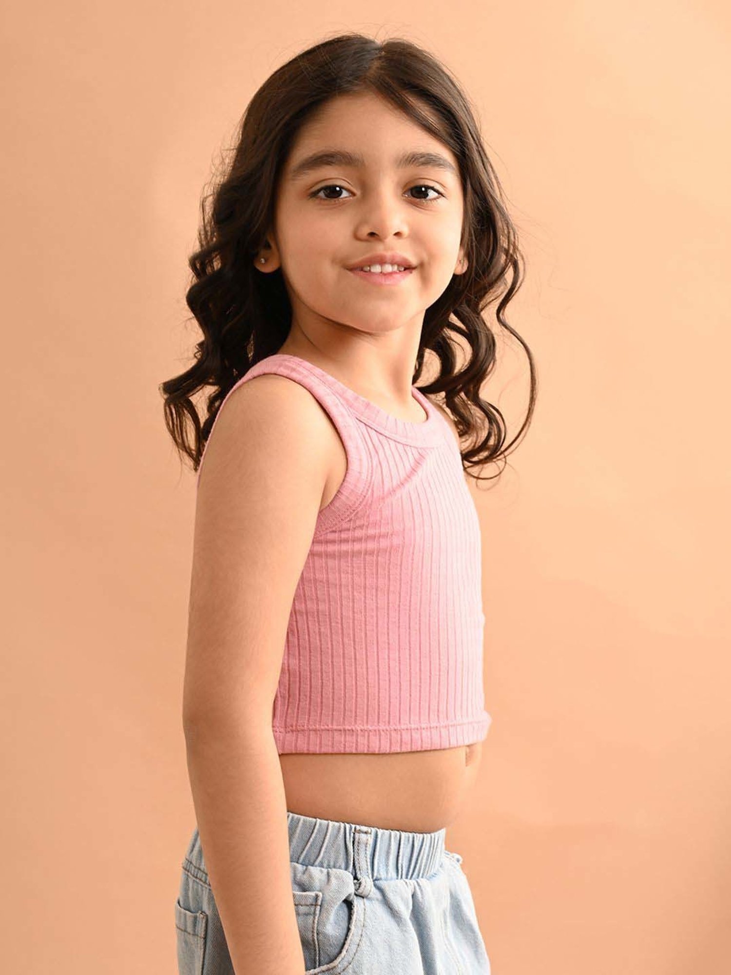 LilPicks Kids Yellow Solid Crop Top