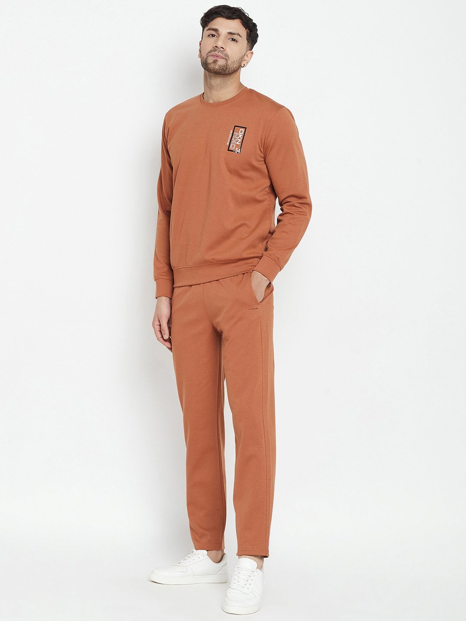 Okane Rust Regular Fit Printed Sweatshirt & Trackpants Set