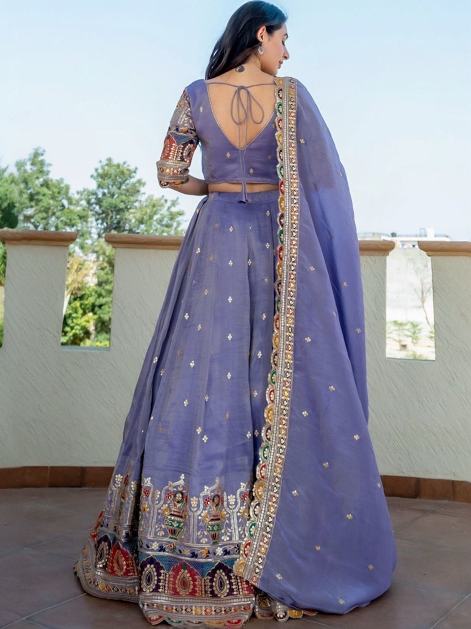 HOUSE OF JAMOTI Purple Embroidered Lehenga Choli Set With Dupatta