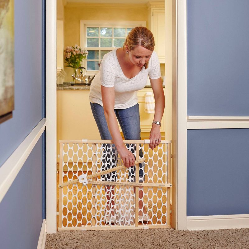 Toddleroo by North States Quick Fit Oval Mesh Baby Gate - Natural Wood -  26"-42" Wide