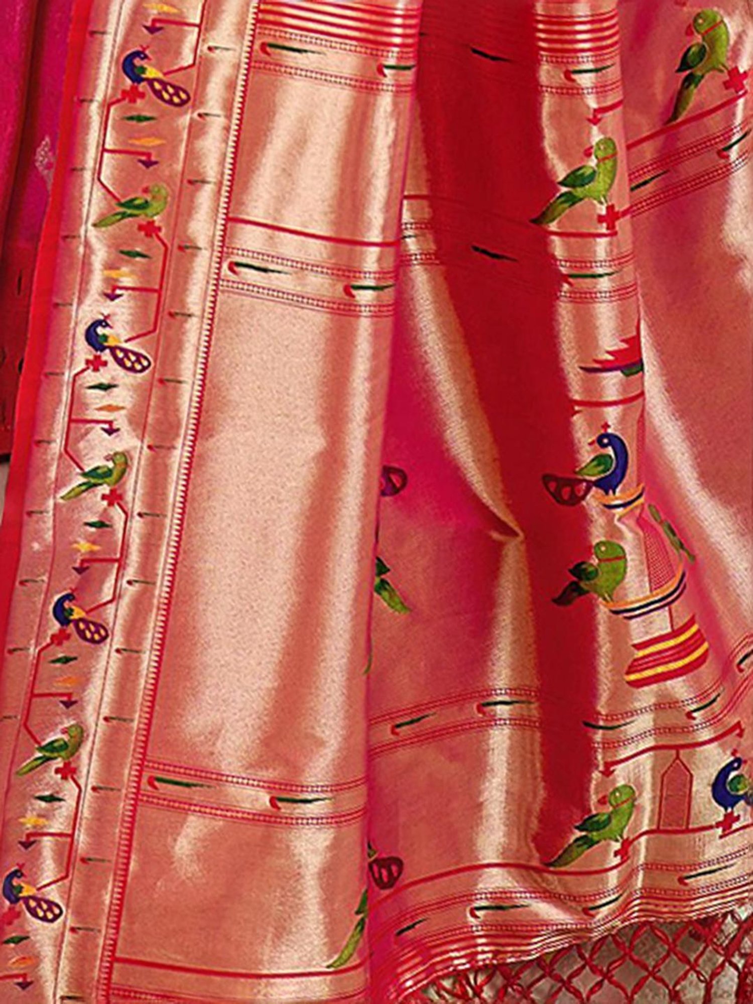 Satrani Pink Woven Saree With Unstitched Blouse