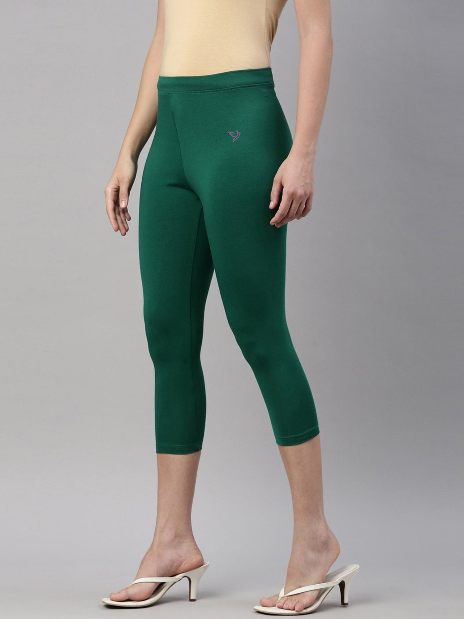 TWIN BIRDS Green Cotton Capris