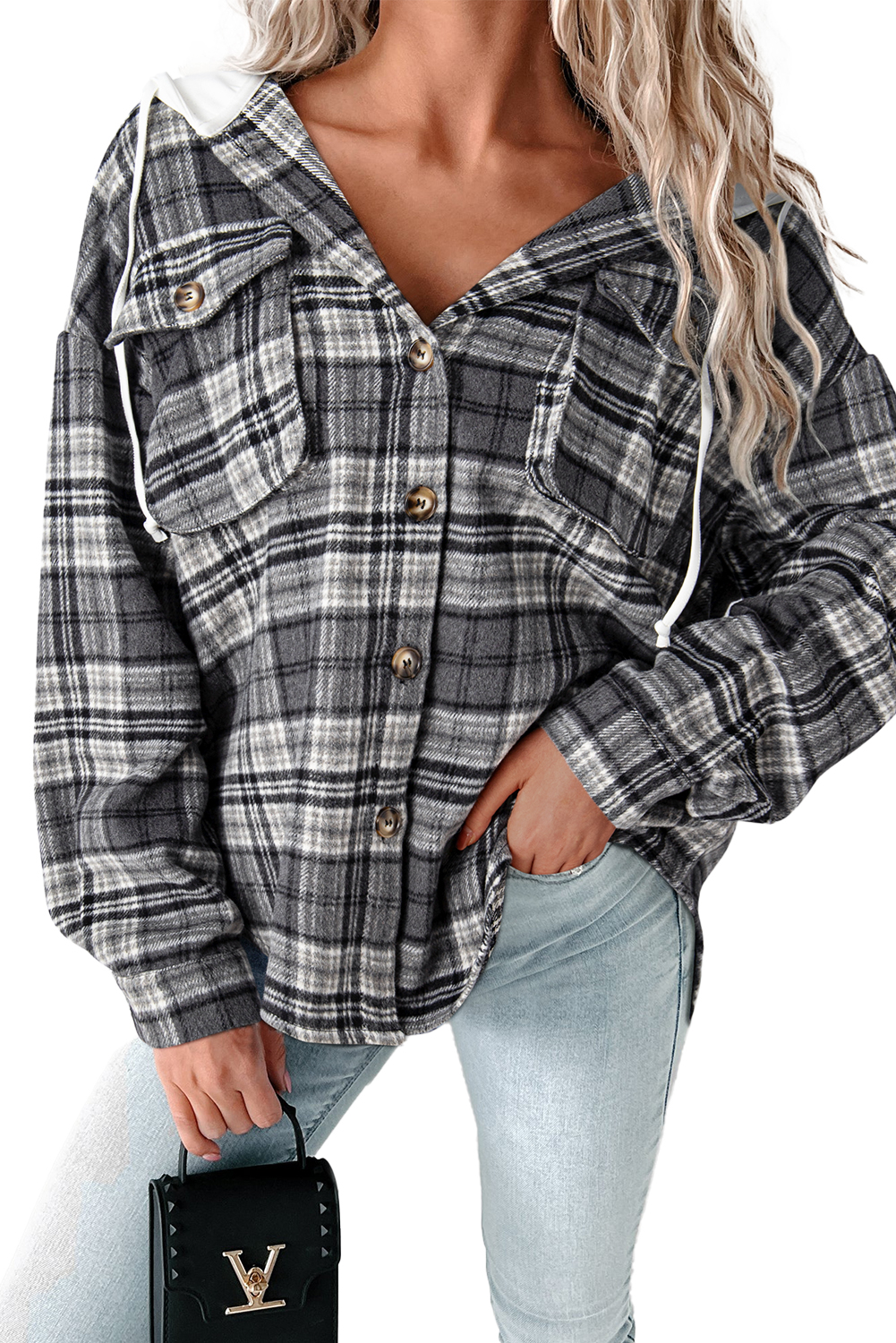 Brown Plaid Button Up Long Sleeve Flannel Shacket