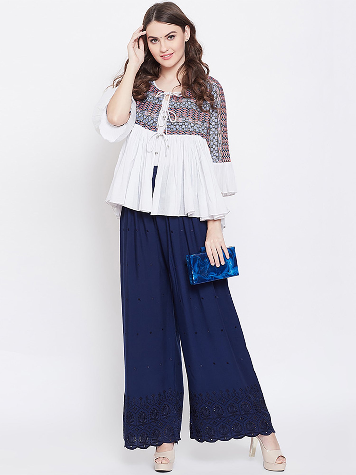 Castle Navy Embroidered Palazzos