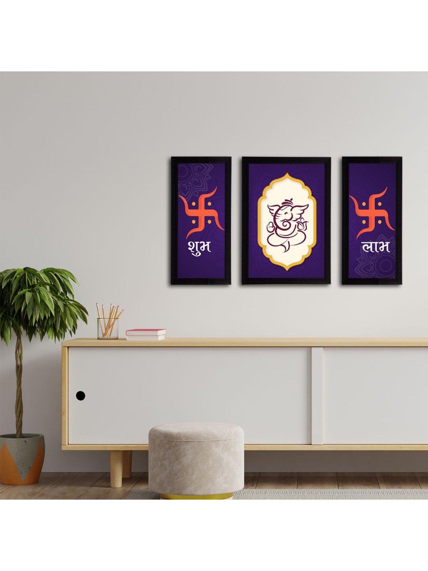 eCraftIndia Set of 3 Lord Ganesha Satin Matt Texture UV Art Painting