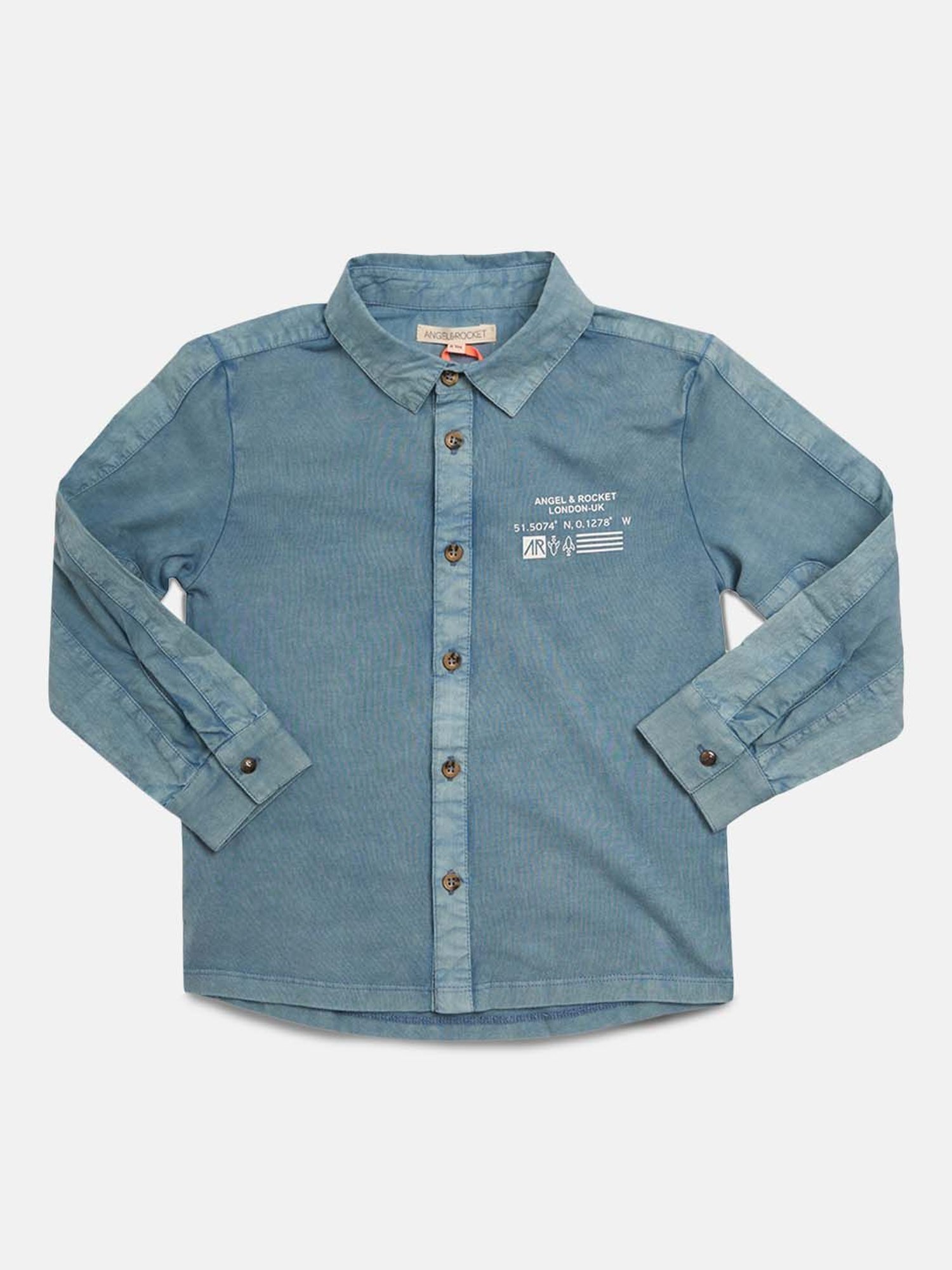 Angel & Rocket Kids Blue Solid Full Sleeves Shirt