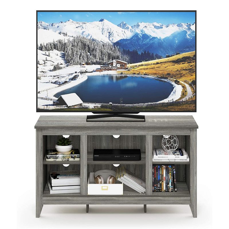 Furinno Jensen Sturdy Wooden Rectangle TV Stand with Open Storage Shelves for Bedroom, Living Room, or Playroom Organization, Oak Gray