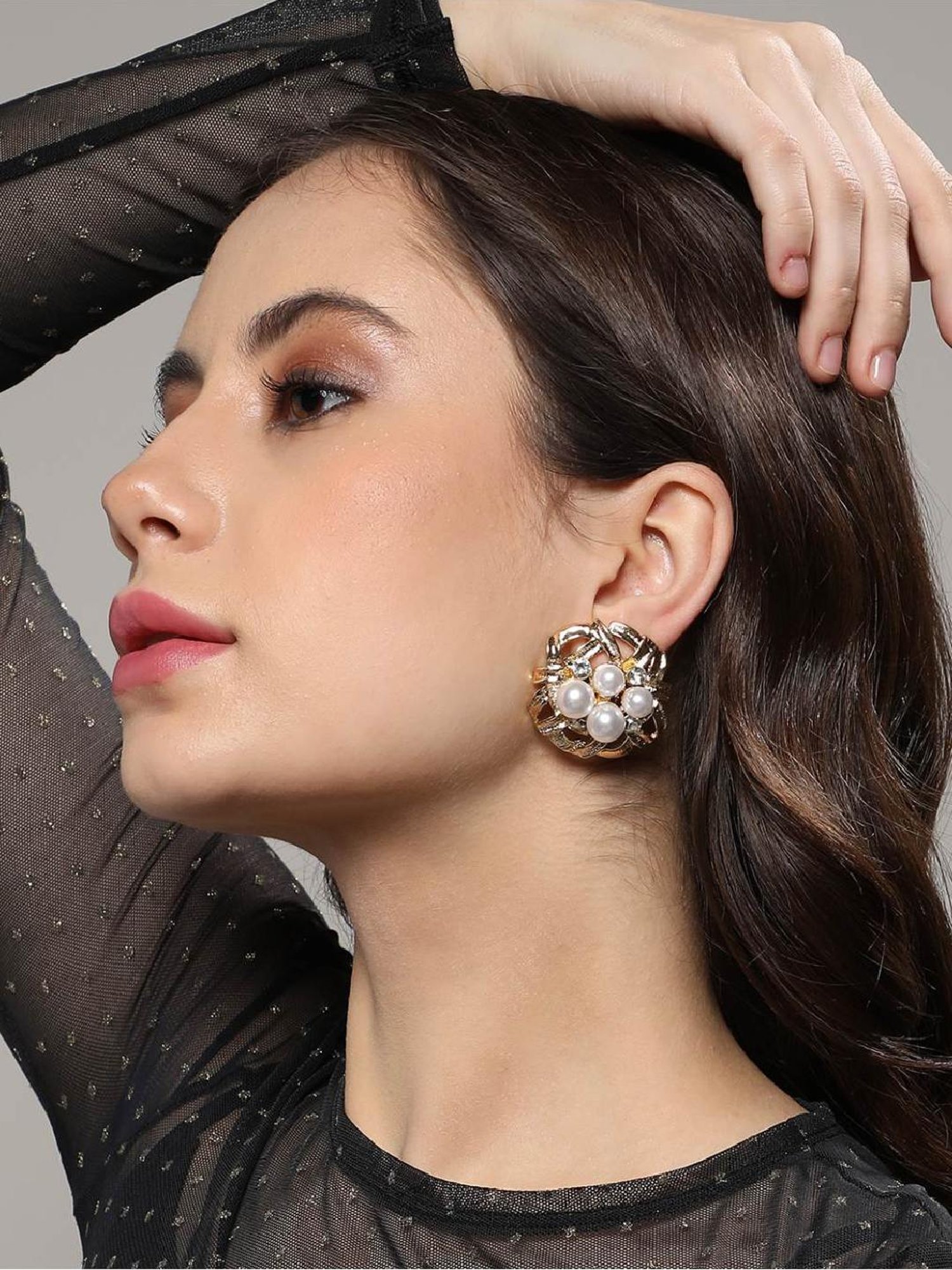 Sohi Women's Twilight Trellis Stud Earrings  Champayne Gold