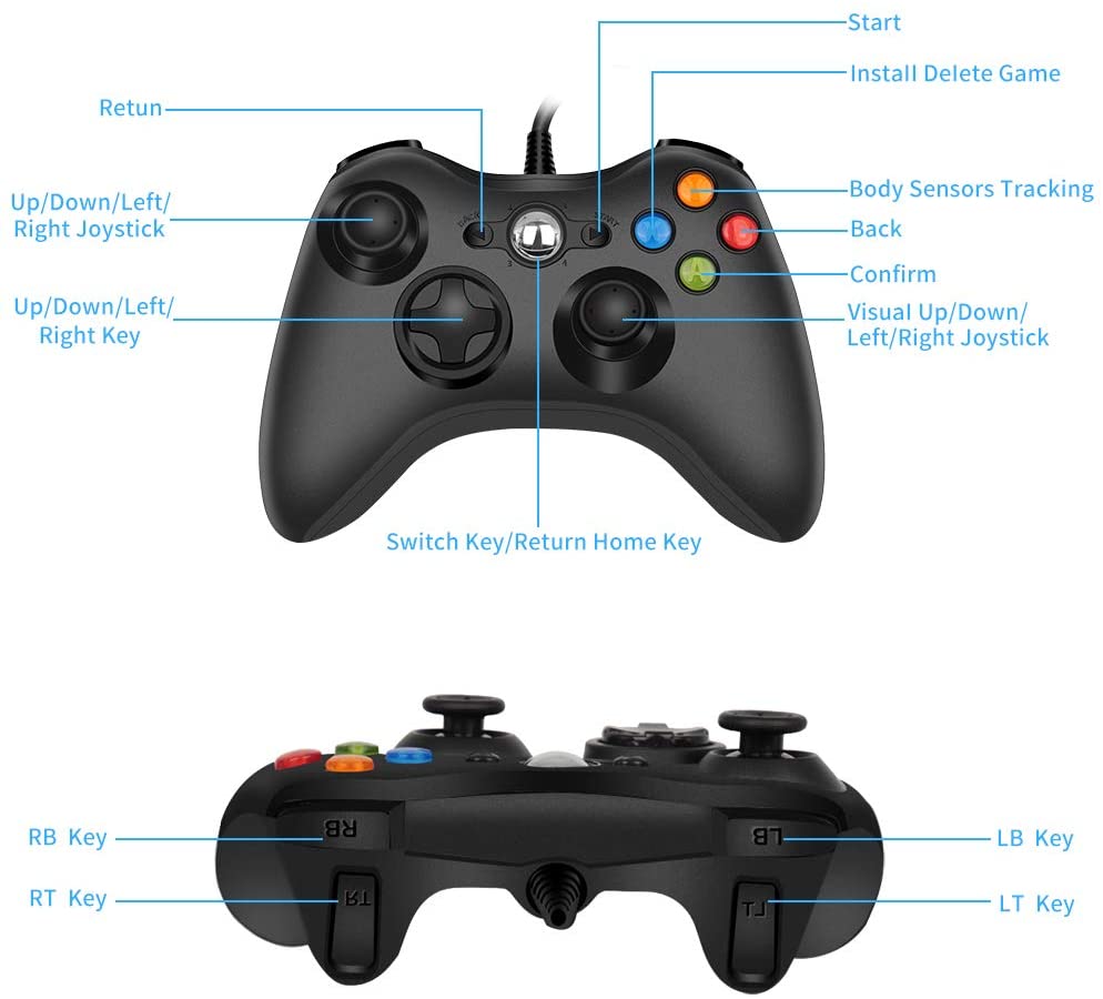 360 PC Game Wired Controller for Microsoft Xbox 360 and Windows PC (Windows 10/8.1/8/7) with Dual Vibration and Ergonomic Wired Game Controller (Black 1)