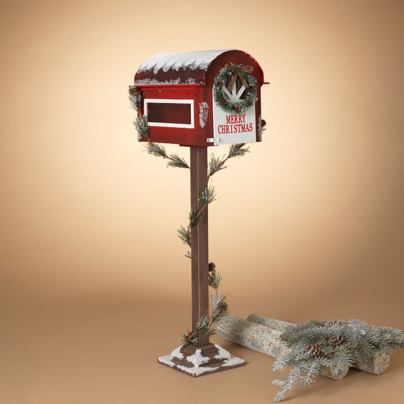 Gerson International 35-Inch Tall Wooden Holiday Mailbox with Pine Garland for Santa