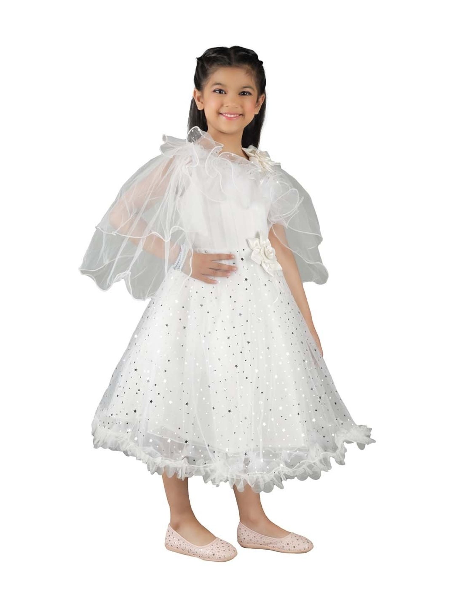 Ahhaaaa Kids White Cotton Sequence Dress