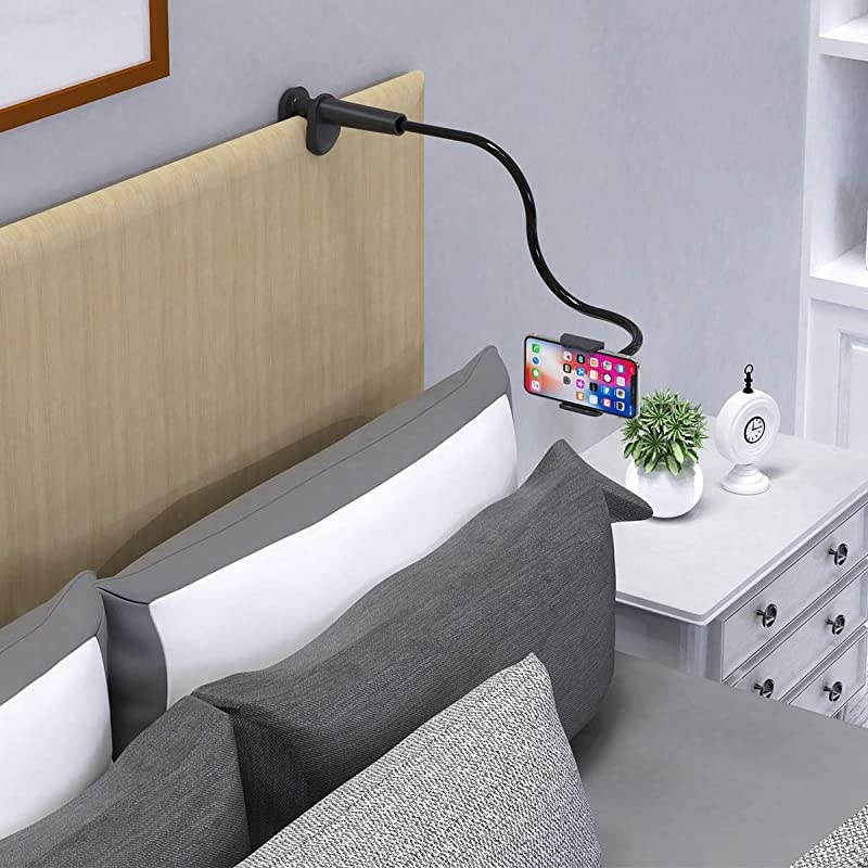 Phone Holder Bed Gooseneck Mount Flexible Arm 360 Mount Clip Adjustable Bracket Clamp Stand Compatible with Cell Phone 11 Pro XS Max XR X 8 7 6 Plus 5 4 Samsung S10 S9 S8 for Bedroom Desk