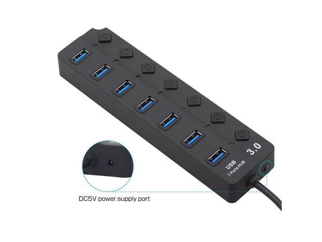 10pcs*Powered USB Hub 3.0, Vicabo 7-Ports USB Data Hub Splitter with One Smart Charging Port and Individual On/Off Switches Power LED and 5V Power Adapter black