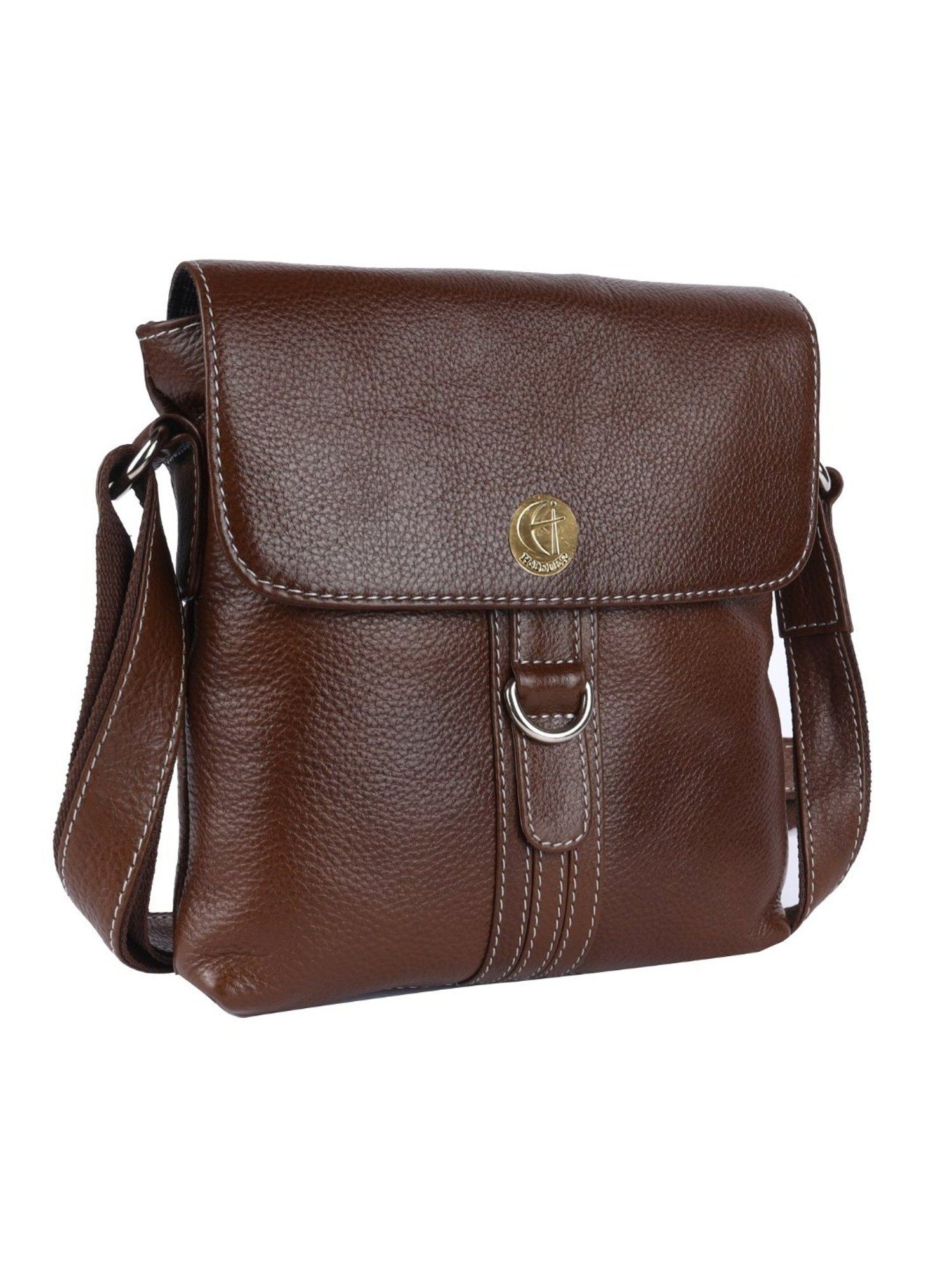 HiLEDER Brown Textured Medium Leather 8 inch Cross Body Bag