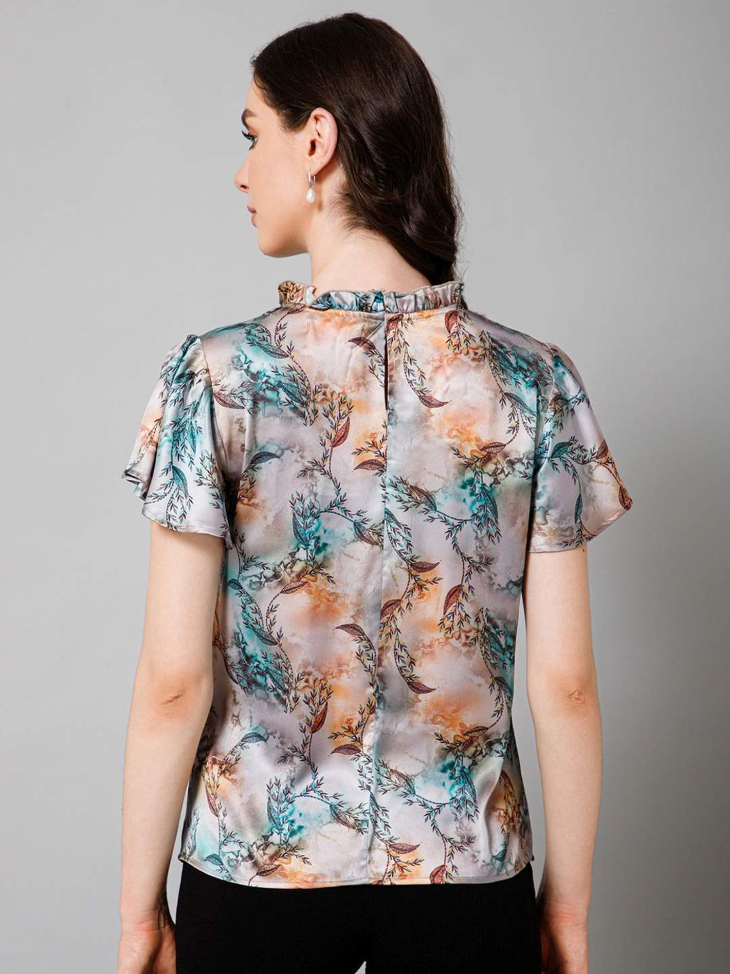 PURYS Grey Floral Print Top