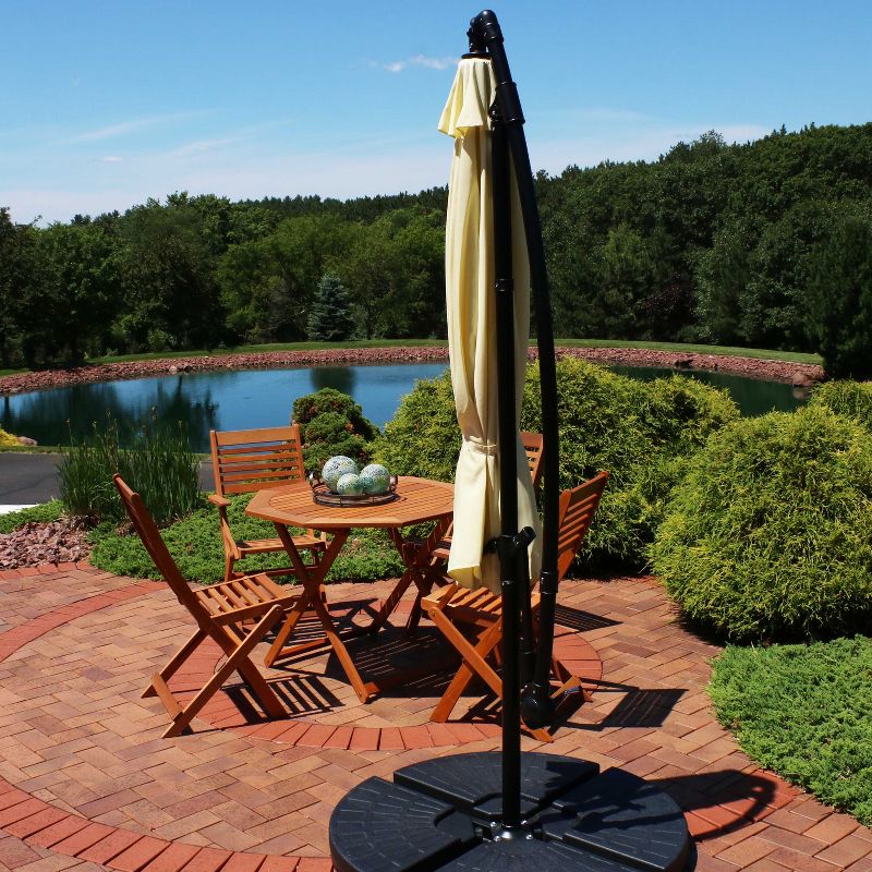Sunnydaze Outdoor Steel Cantilever Offset Patio Umbrella with Air Vent, Crank, and Base - 9' - Pale Buttercup