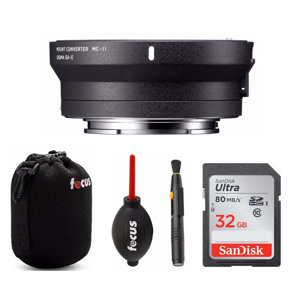 Sigma MC-11 Lens Mount Converter (Canon EF to Sony E-Mount) with SD Card Bundle