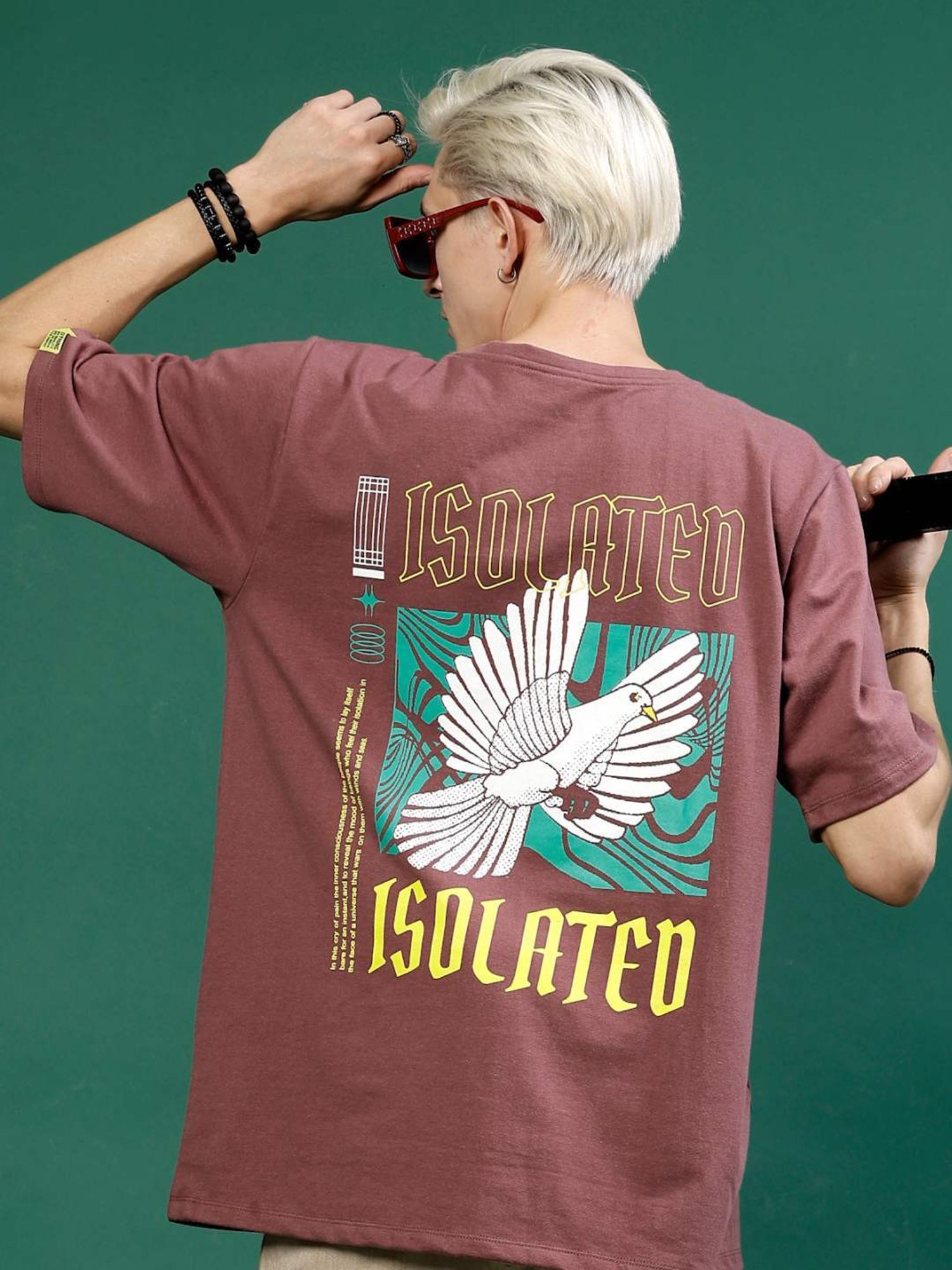 Rigo Mauve Cotton Loose Fit Printed T-Shirt