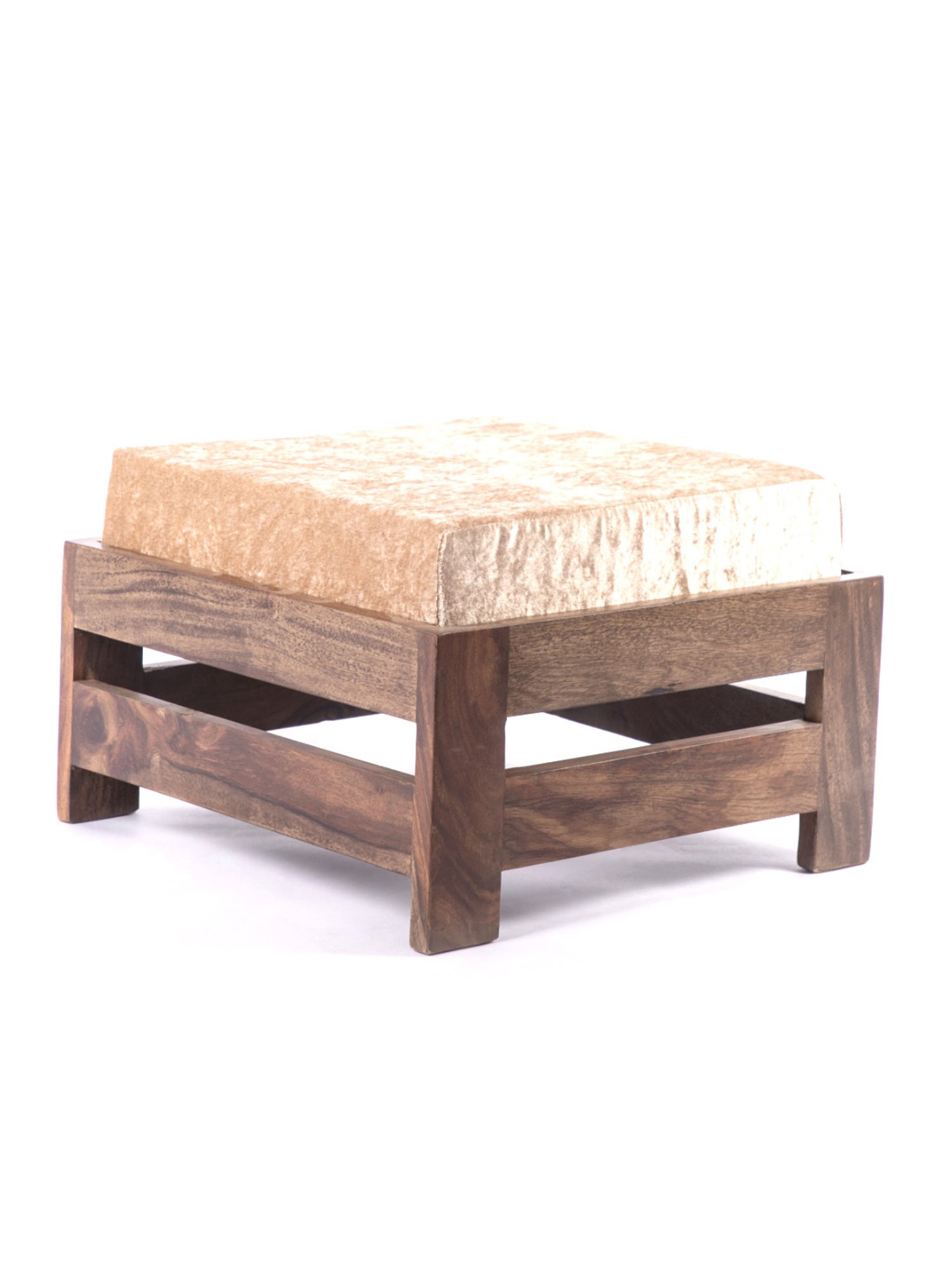 Chumbak French Sahara Solid Mustard Yellow Wood Ottoman