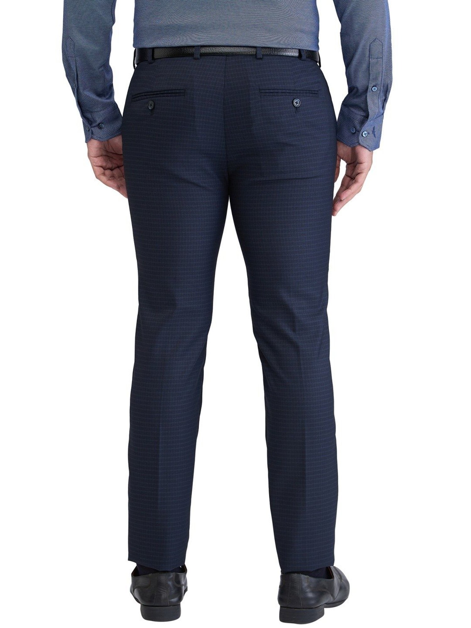 Park Avenue Blue Super Slim Fit Checks Trousers