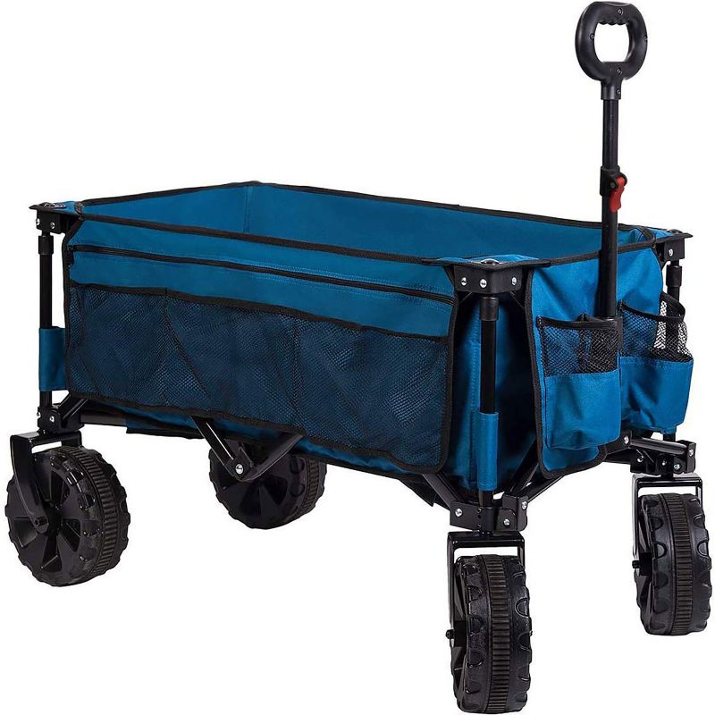 Timber Ridge TR-21727-BLUE 4.5 Cubic Foot Steel Frame Large Capacity All Terrain Foldable Collapsible Camping Storage Wagon, Blue