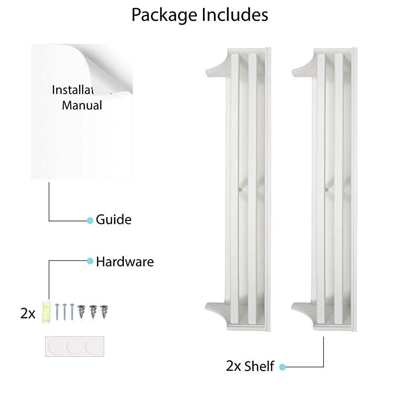 Wood Wall Mounted Floating Shelf 30 Bookcase for White Nursery Decor Traditional Molding Style Kids Room Bookshelf Display Books and Toy Organizer Storage Ships Assembled Set of 2