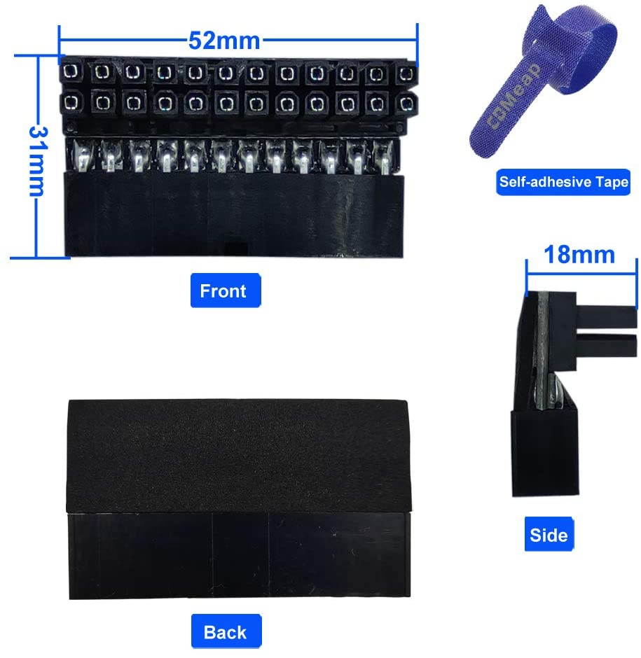 (2-Pack)  ATX 24 Pin Male to Female L Turn 90 Degree Right Angle Power Adapter Board for Desktop Motherboard PC Power Supply