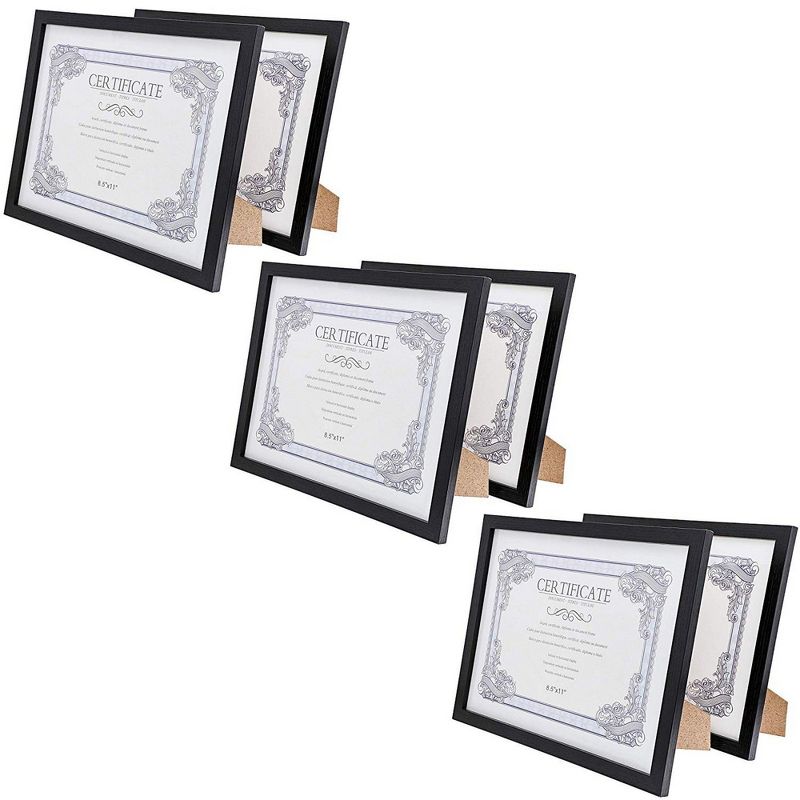 Juvale 6-Pack Black Award Certificate Frames with Stand for 8 x 11 Inch Documents