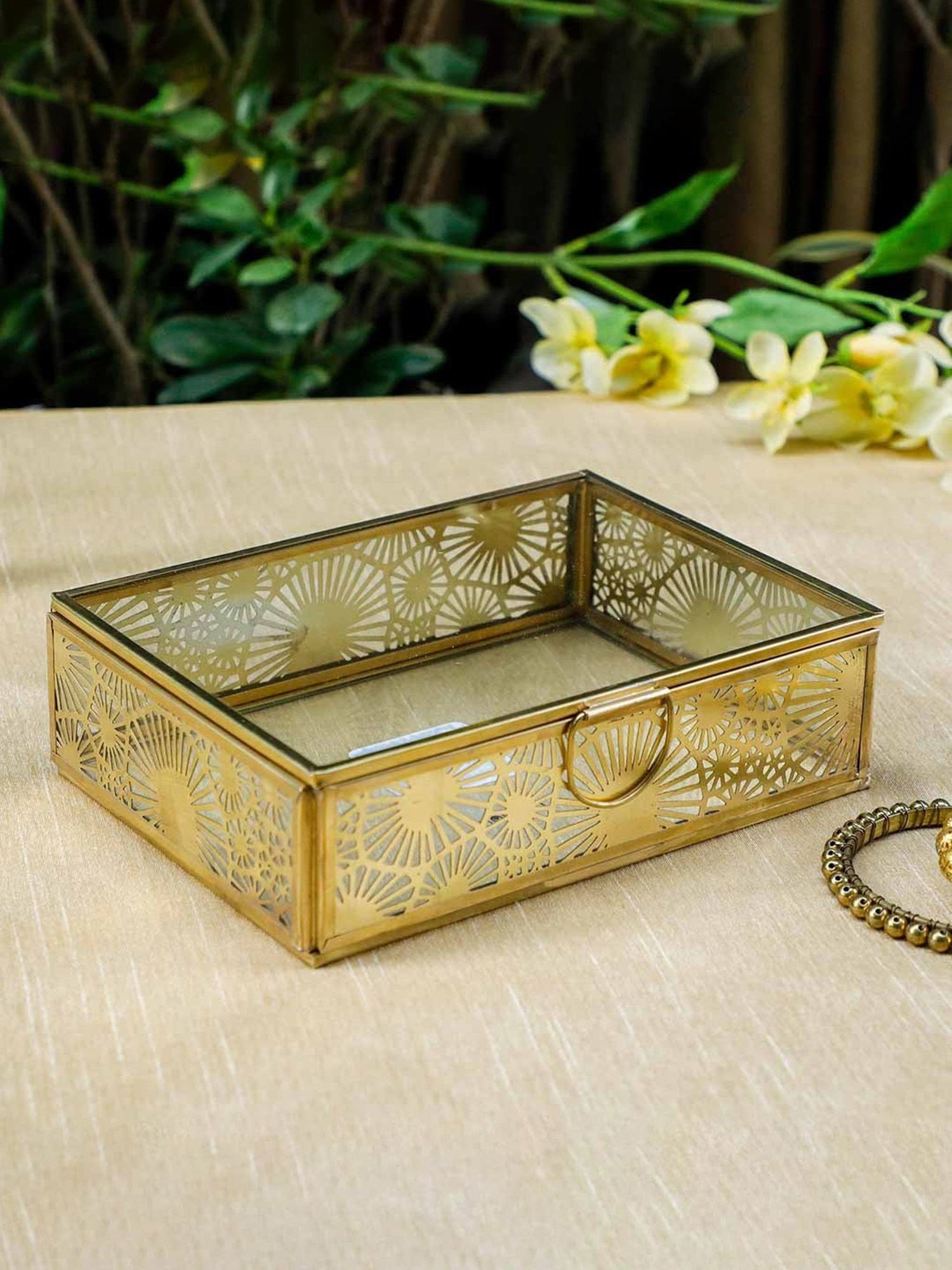 eCraftIndia Golden Handcrafted Engraved Palm Buddha Decorative Showpiece