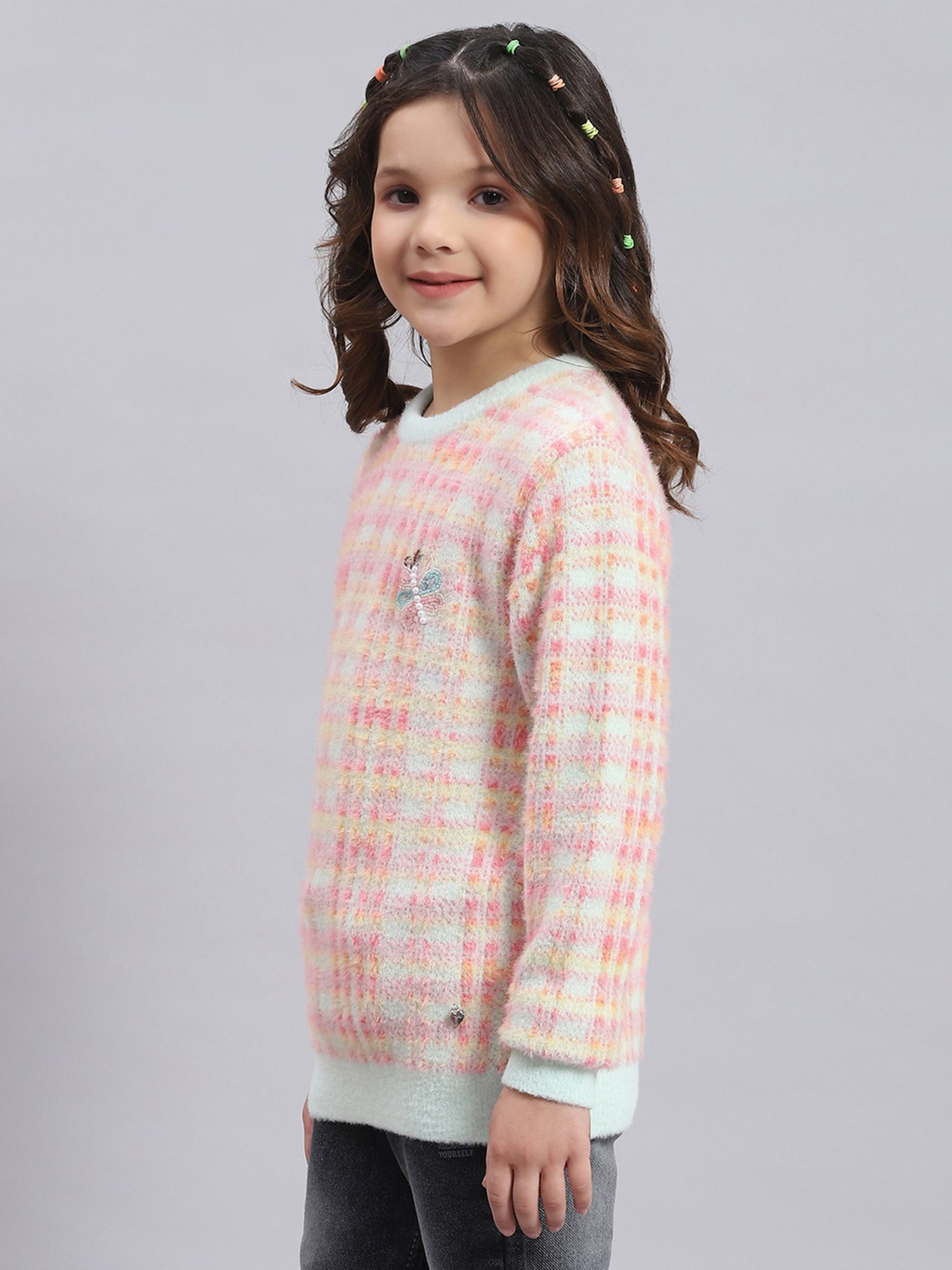 Monte Carlo Kids Pink Self Design Full Sleeves Sweater