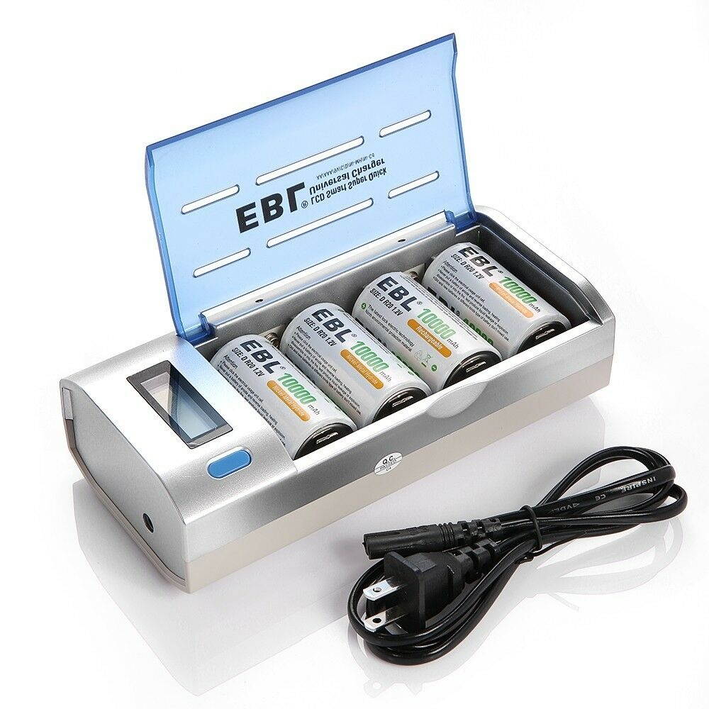 8x   D Size D Cell Rechargeable Batteries 10000mAh w/ 9V AA C D Cell Charger